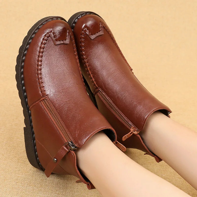 Chaussures d'Hiver Confortable pour Maman, Bottines d'hiver, femme, en Cuir pour confort