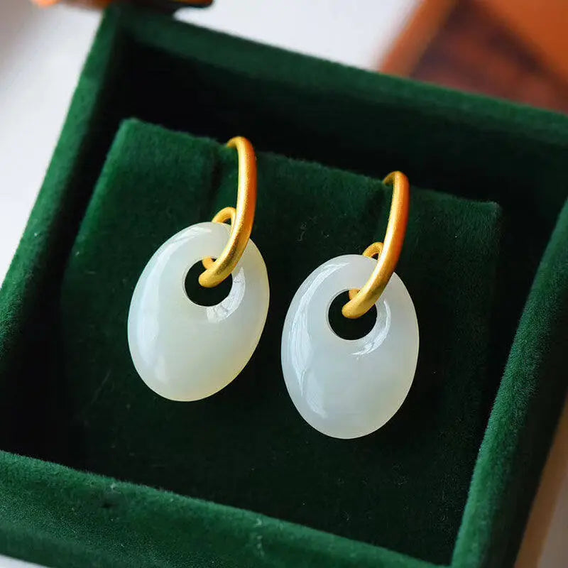 Chinese Style Imitation Jade Earrings for Women Exquisite Luxury White Stone Dangle Earrings Banquet Jewelry Accessories
