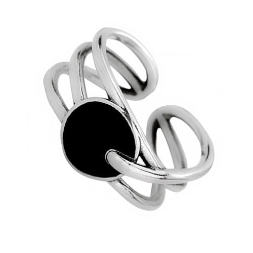 Bague  "Ellipse Pierre noire" - Argent massif