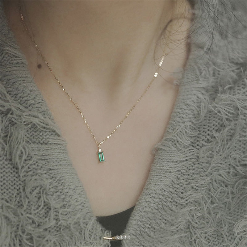 Collier pendentif or argent et cristal vert