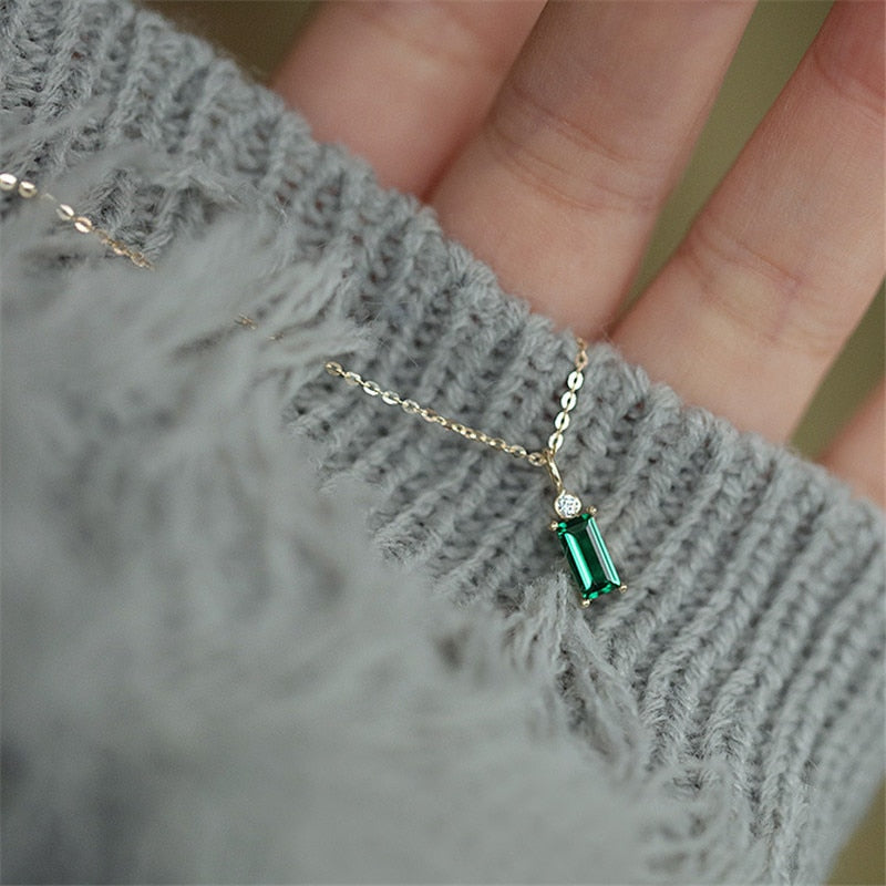 Collier pendentif or argent et cristal vert