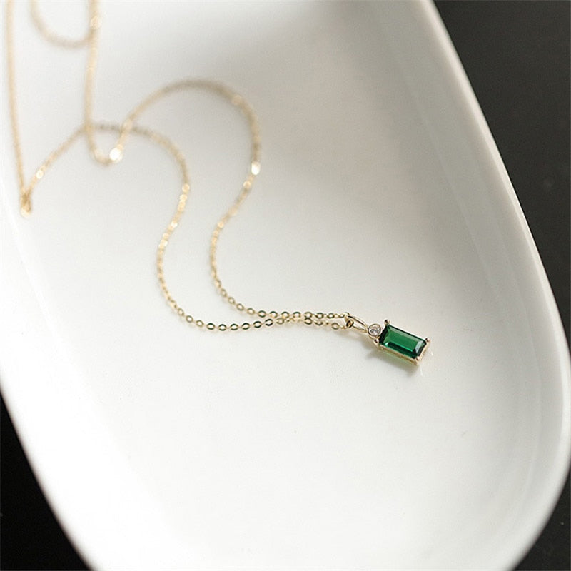 Collier pendentif or argent et cristal vert