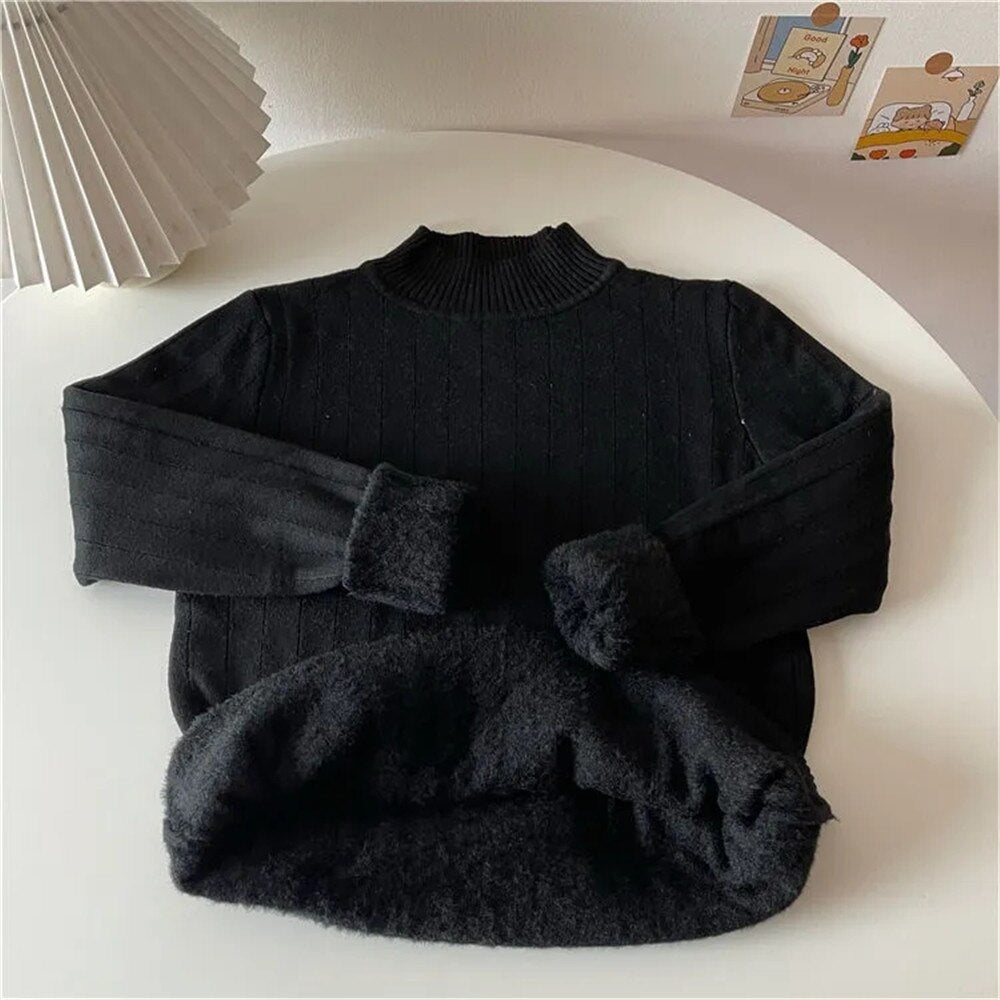 Knitwear Women&#39;s Fleece Half Turtleneck Long Sleeve Bottoming Shirt Autumn Winter Thicken Solid Tight Sweater Y2k Drop Shipping