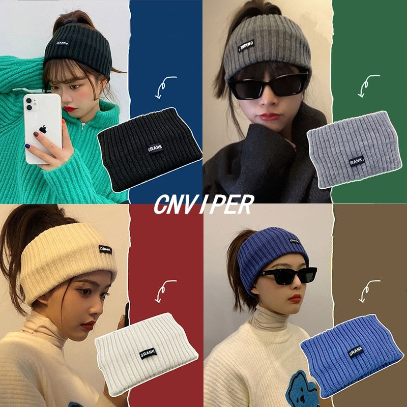 Knit Hair Band Winter Accessories Women Head Band Warm Headband Beanie Headwrap Elastic Hat Girl Hair Holder Cap Sport Hairband