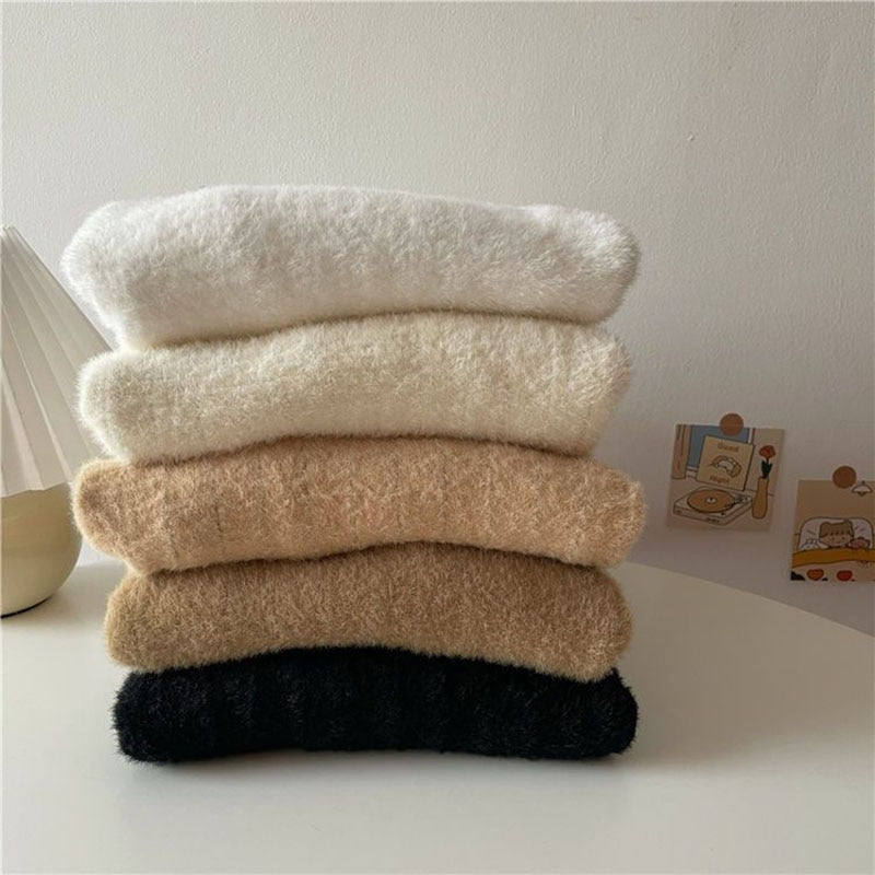 Knitwear Women&#39;s Fleece Half Turtleneck Long Sleeve Bottoming Shirt Autumn Winter Thicken Solid Tight Sweater Y2k Drop Shipping