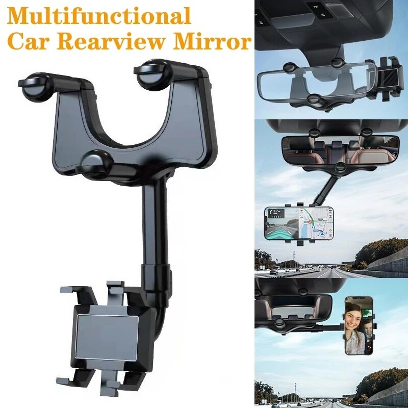 Multifunctional Phone Holder Car Rearview Mirror Rotatable Retractable Hanging Support GPS Navigation Phone Stand for Iphone 13