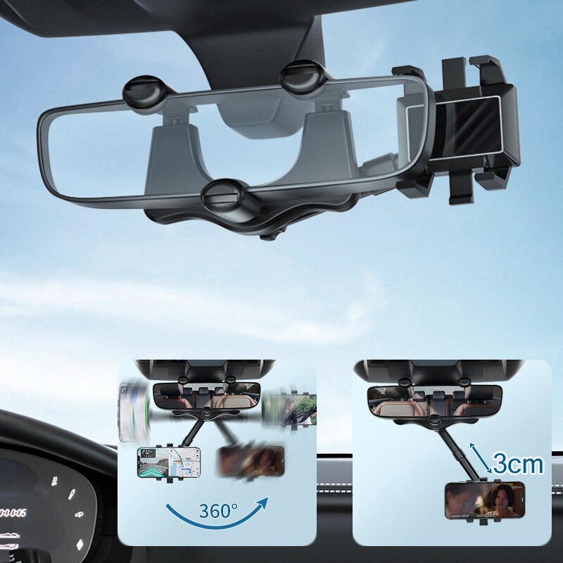 Multifunctional Phone Holder Car Rearview Mirror Rotatable Retractable Hanging Support GPS Navigation Phone Stand for Iphone 13