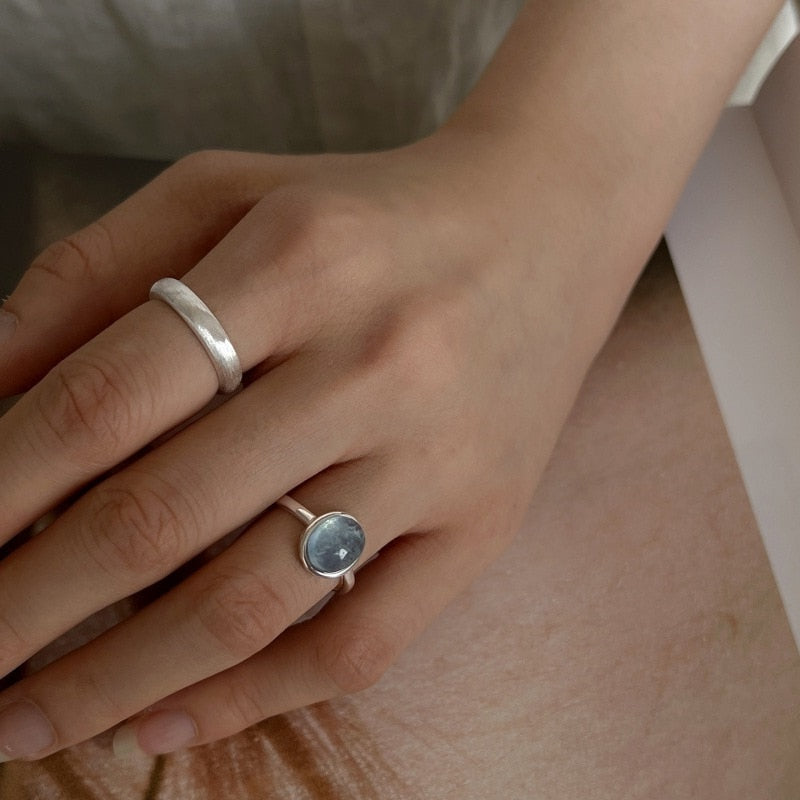 Bague  minimaliste "Pierre Bleue minérale" - argent massif 925