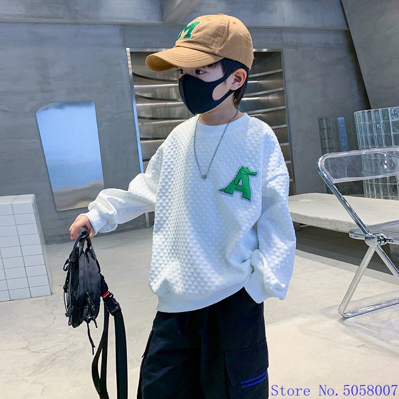 Kids Boys Fashion Clothes Casual Pullovers Big Letter Crocodile Pattern Design Tops Spring Autumn New Teens Sweatshirts 4-14 Yrs
