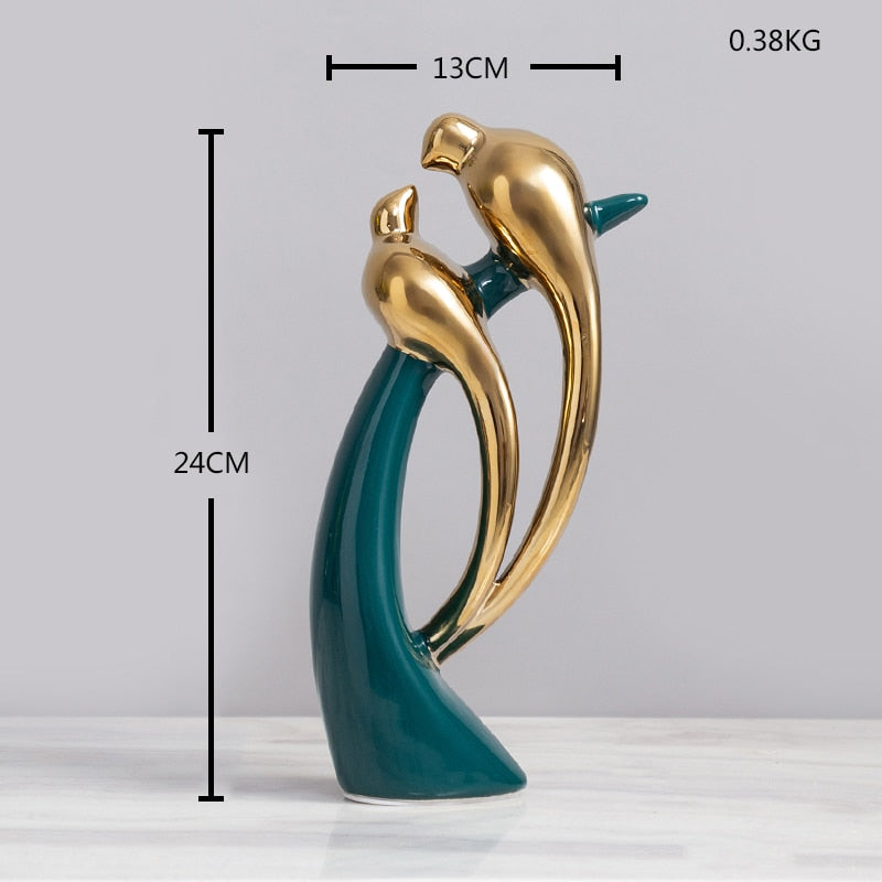 Statuette Oiseaux d'Amour, émaillée Emeraude.