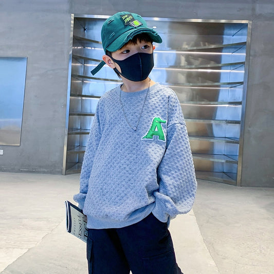Kids Boys Fashion Clothes Casual Pullovers Big Letter Crocodile Pattern Design Tops Spring Autumn New Teens Sweatshirts 4-14 Yrs